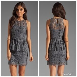 Milly Floral Scallop Lace Liza Peplum Grey Dress